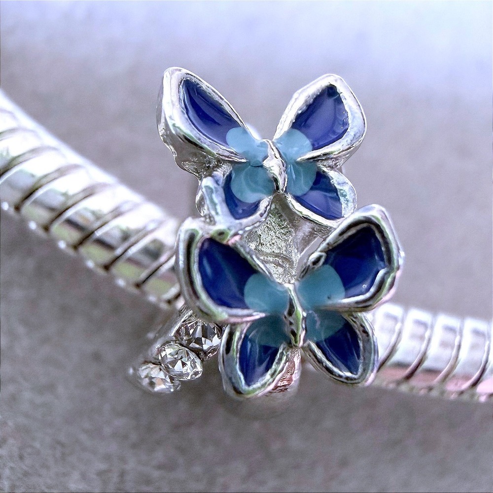 Blue Butterfly Enamel Crystal Charm fits PANDORA